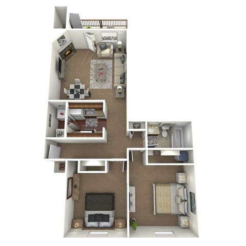 Floor plan for 2 beds, 1 bath, 868 sqft